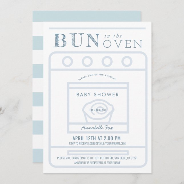 Bun in the Oven Boy Blue Virtual Baby Shower Invitation (Front/Back)