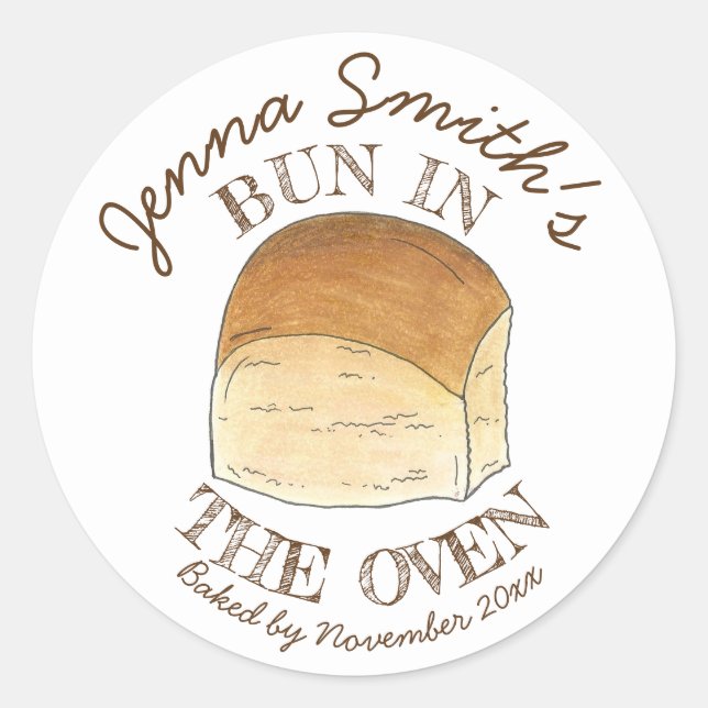 Bun in The Oven Bread Dinner Roll Baby Shower Classic Round Sticker (Front)
