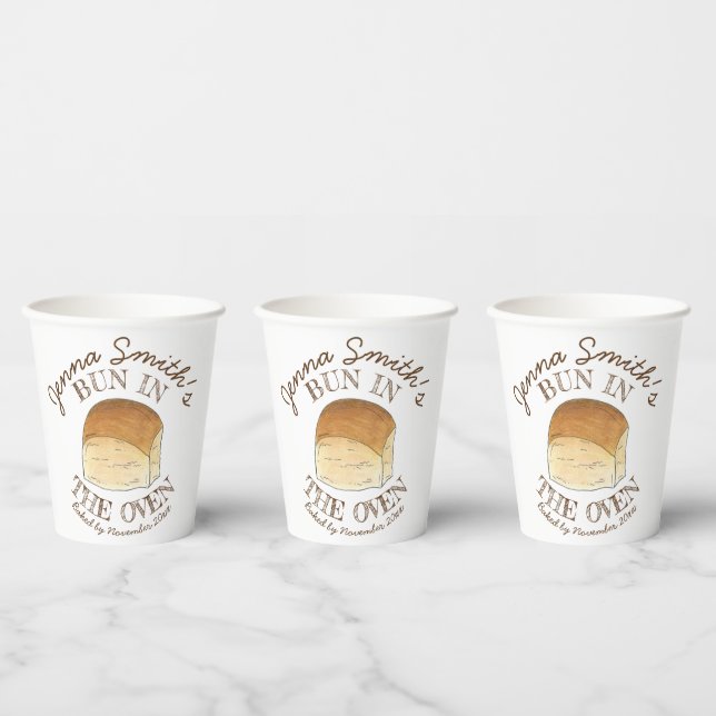 Bun in The Oven Bread Dinner Roll Baby Shower Paper Cups (Multi)