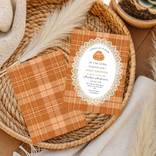 Bun In The Oven Brown Gingham Baby Shower Invitation