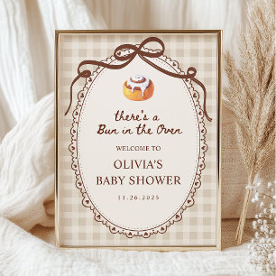 Bun in the Oven Gingham Bakery Baby Shower Welcome Poster