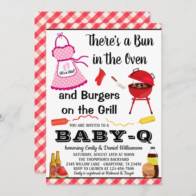 Bun In The Oven Girl Barbecue Baby Shower Invitation (Front/Back)