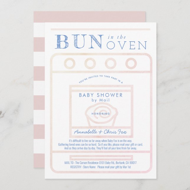 Bun in the Oven Girl Pink Baby Shower by Mail Invitation (Front/Back)