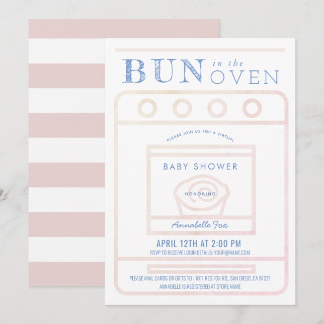 Bun in the Oven Girl Pink Virtual Baby Shower Invitation (Front/Back)
