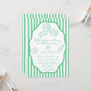 Bun in the oven green pinstripes Baby Shower Invitation