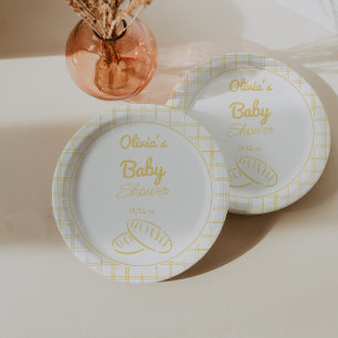 Bun In the Oven Hand Drawn Neutral Baby Shower Paper Plate