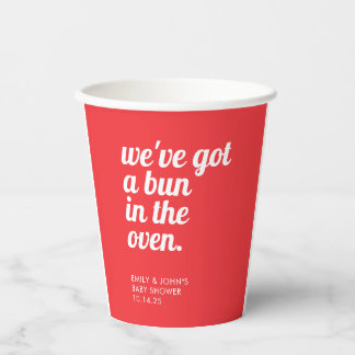 Bun In The Oven Modern Minimal Red Baby Shower Paper Cups