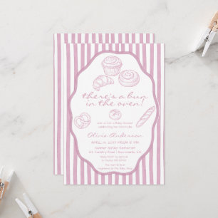 Bun in the oven pale pink pinstripes Baby Shower Invitation
