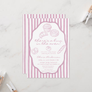 Bun in the oven pale pink pinstripes Baby Shower Invitation