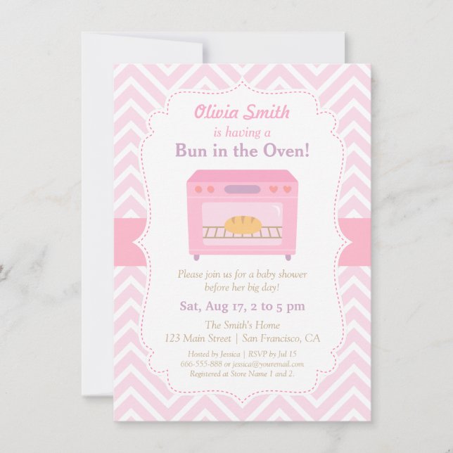 Bun in the Oven Pink Baby Shower Invitations (Front)