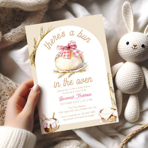 Bun In The Oven Pink Gingham Bow Baby Shower Invitation