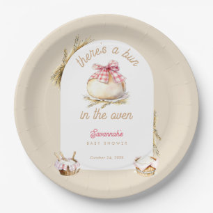 Bun In The Oven Pink Gingham Bow Baby Shower Paper Plate