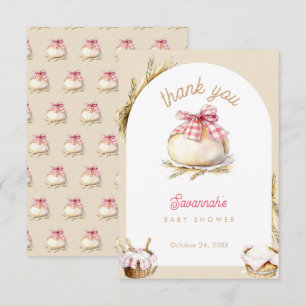 Bun In The Oven Pink Gingham Bow Baby Shower Thank You Card