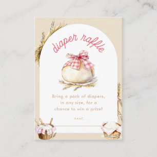Bun In The Oven Pink Gingham Bow Diaper Raffle Enclosure Card