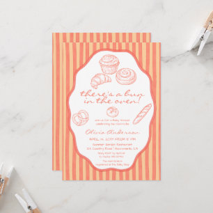 Bun in the oven pink pinstripes Baby Shower Invitation