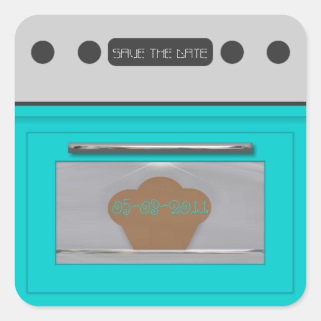 Bun in the oven; save the date sticker-aqua square sticker (Front)