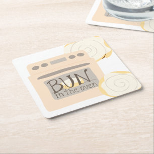 Bun in the oven square paper coaster