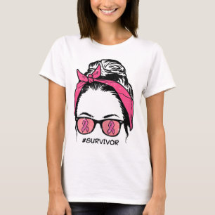 Bun Pink Ribbon Survivor Breast Cancer Awareness W T-Shirt