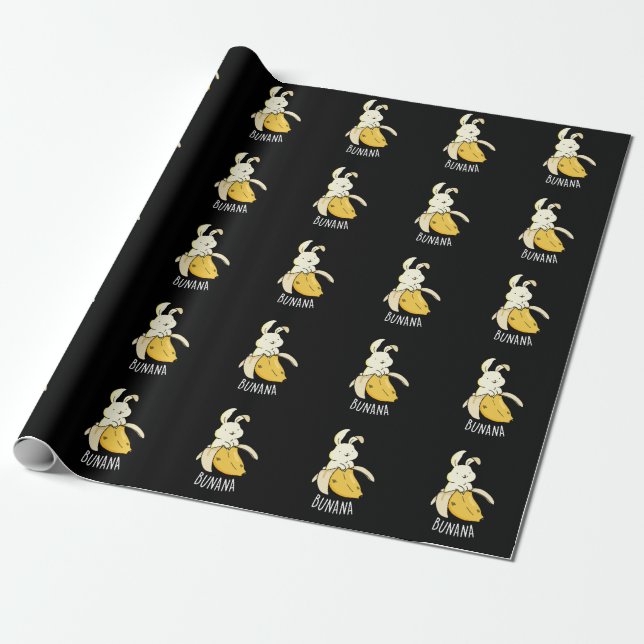 Bunana Funny Bunny In A Banana Pun Dark BG Wrapping Paper (Unrolled)