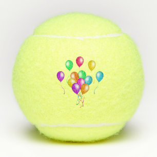Bunch Bright Vibrant Balloons Ribbons Many Colors Tennis Balls