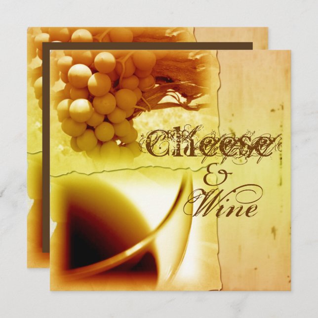 Bunch grapes wine glass fall colours invitation (Front/Back)