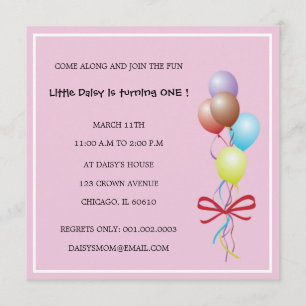 Bunch of Balloons - Pink birthday invitations