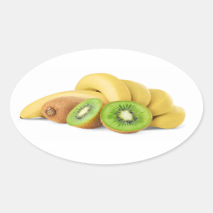 Bunch of banana and kiwi fruits oval sticker