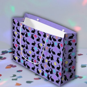 Bunch of Black Silhouette Rabbits Flowers Purple Large Gift Bag