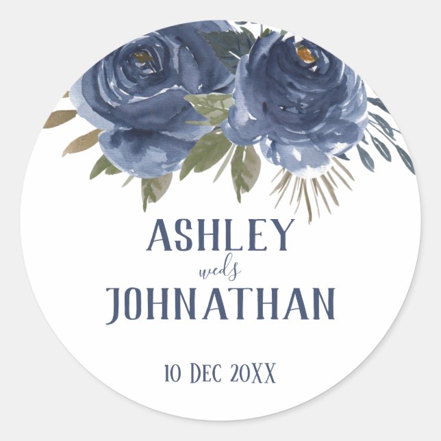 Bunch of Blue Roses Style Wedding Classic Round Sticker (Front)