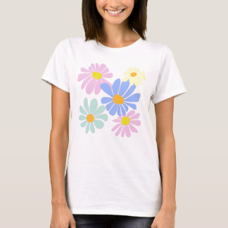 bunch of bright daisies on white t-shirt