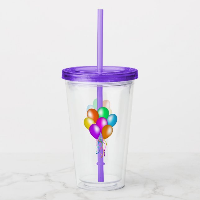 Bunch of Bright Vibrant Balloons Streamers Colours Acrylic Tumbler (Front)