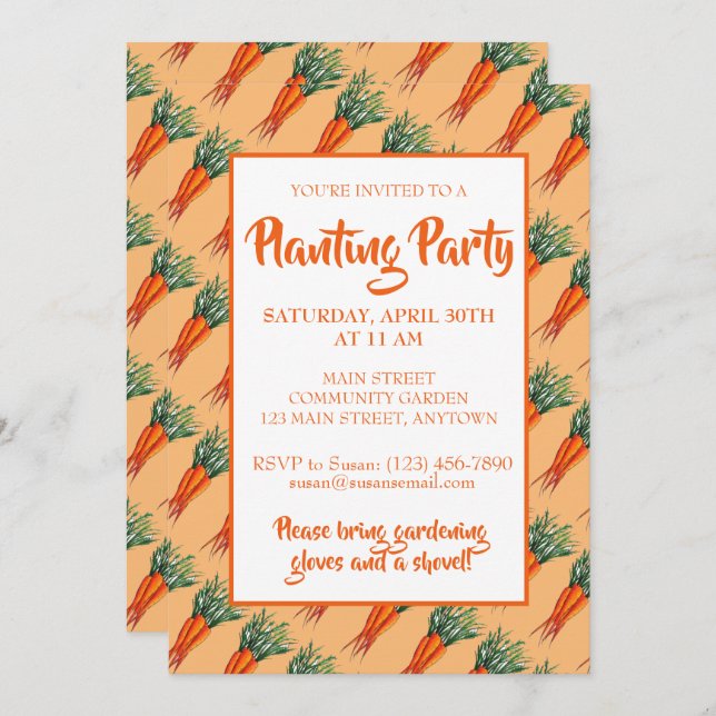 Bunch of Carrots Orange Vegetable Garden Party Invitation (Front/Back)