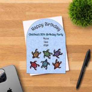 Bunch of Colourful Abstract Turtles Blue Birthday Acrylic Invitations