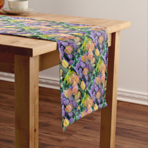 Bunch of colourful tulips short table runner