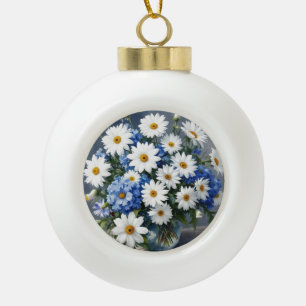 Bunch of Flowers Elegant Daisies Watercolor Ceramic Ball Christmas Ornament