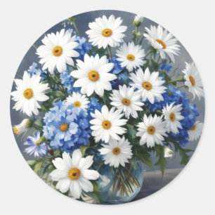 Bunch of Flowers Elegant Daisies Watercolor Classic Round Sticker