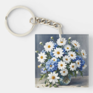 Bunch of Flowers Elegant Daisies Watercolor Key Ring