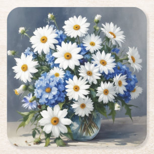 Bunch of Flowers Elegant Daisies Watercolor Square Paper Coaster