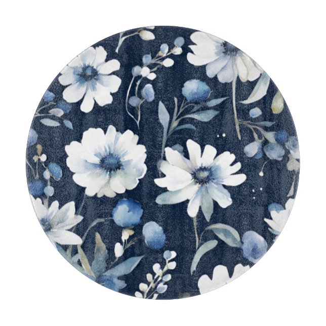 Bunch of Flowers Elegant Watercolor Blue Cutting Board (Front)