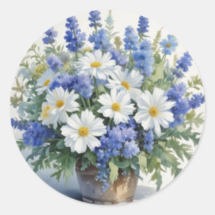 Bunch of Flowers Elegant Watercolor Classic Round Sticker