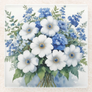 Bunch of Flowers Elegant Watercolor Glass Coaster