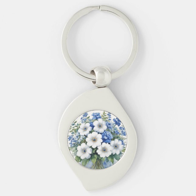 Bunch of Flowers Elegant Watercolor Key Ring (Front)