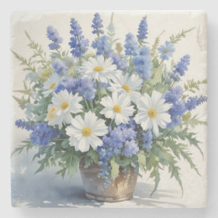 Bunch of Flowers Elegant Watercolor Stone Coaster