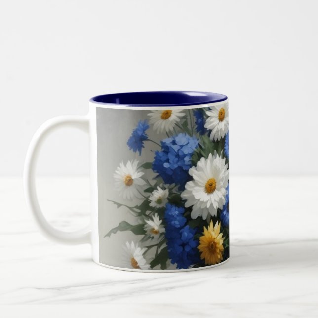 Bunch of Flowers Elegant Watercolor Two-Tone Coffee Mug (Left)