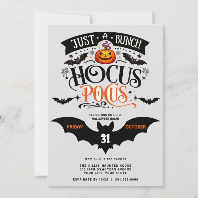 Bunch of Hocus Pocus Halloween Party Bash Digital  Invitation (Front)