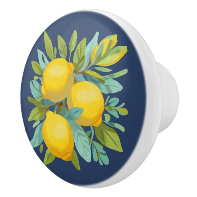 Bunch of Lemons on Mediterranean Dark Blue Ceramic Knob (Right)