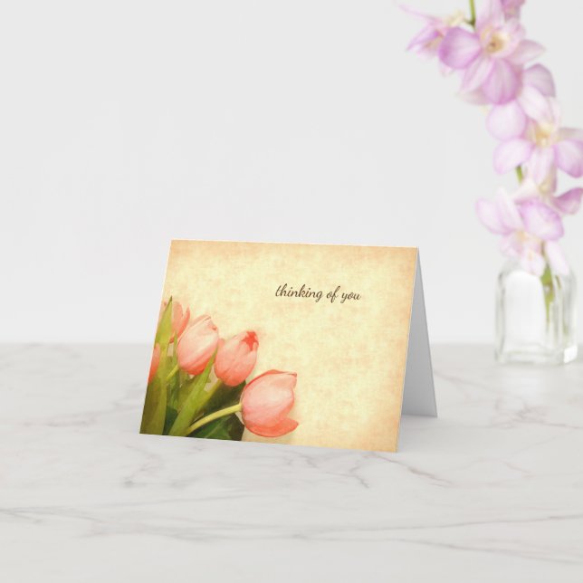 bunch of pink tulips simple thinking of you card (Orchid)
