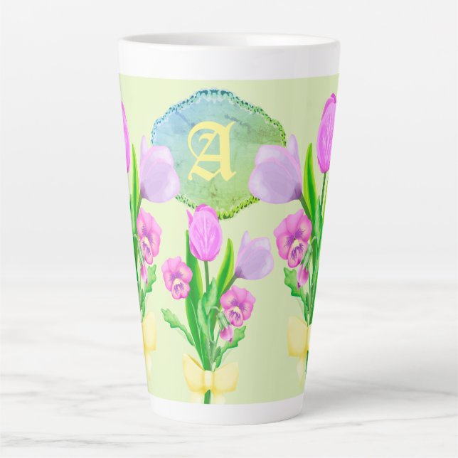 Bunch of Spring Flowers Custom Monogram Latte Mug (Front)