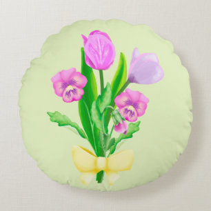 Bunch of Spring Flowers Round Cushion