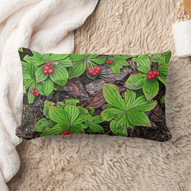 Bunchberry With Berries Lumbar Cushion (Blanket)